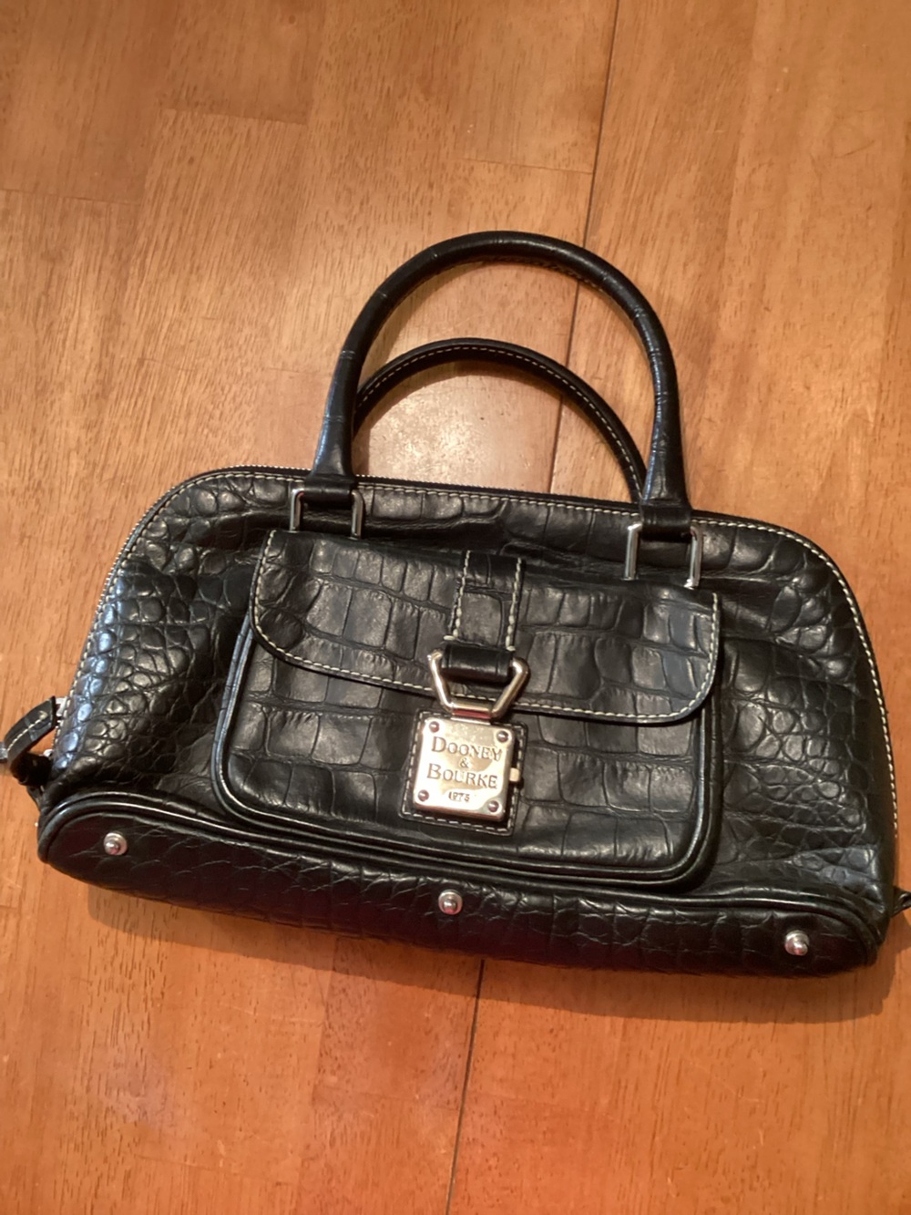 Dooney & Bourke Black Croc-Embossed Satchel with Front Pocket - Good used cond.